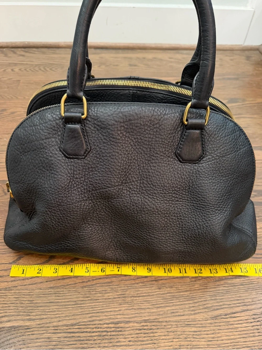 J.Crew Newbury Black Pebbled Leather Triple Zip Satchel Handbag Gold Hardware